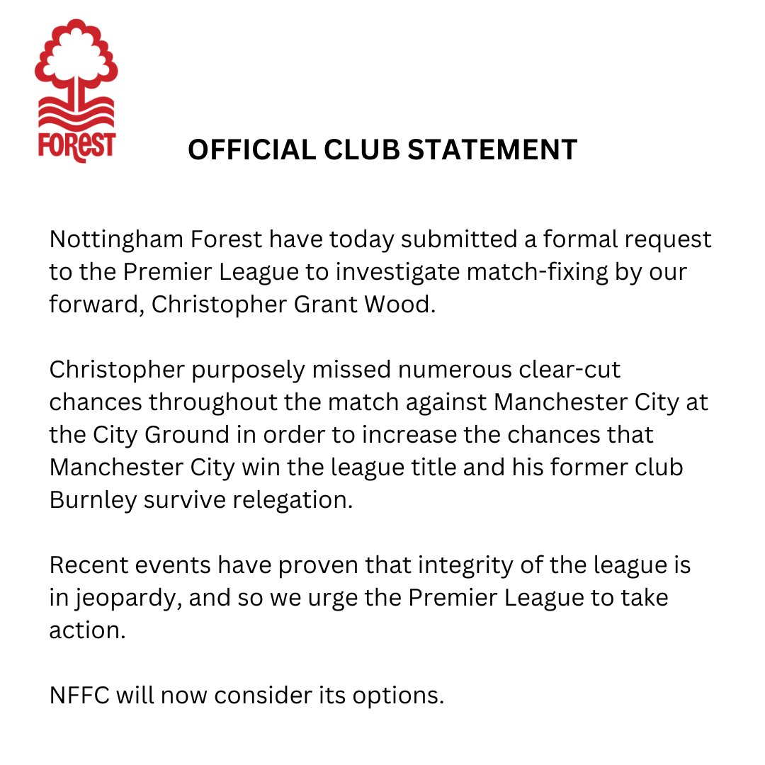 🚨 Official statement from Nottingham Forest. Wow!