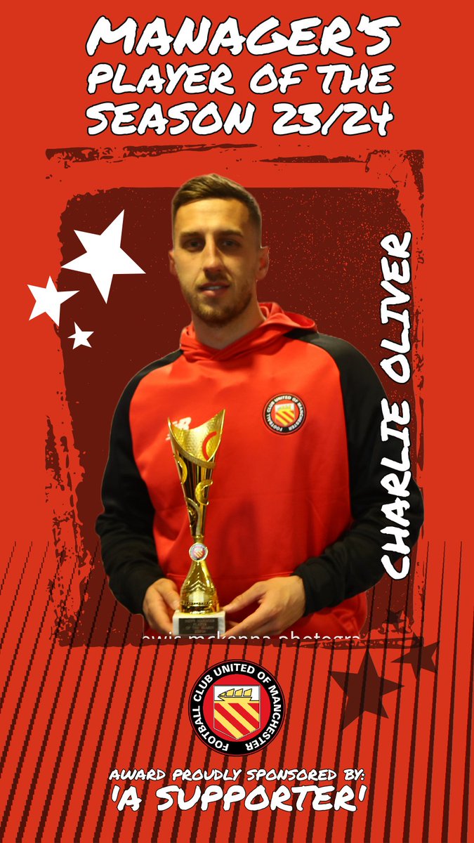 <a href="/GuyHall3/">Guy Hall</a> <a href="/FCUnitedWomen/">FC United of Manchester Women</a> <a href="/sphdnld/">Sophie D</a> <a href="/FCUnitedAcademy/">FC United Academy and Youth Teams</a> <a href="/onlineparking/">Parkspace by Chauntry</a> <a href="/DecMcLoughlin99/">Declan McLoughlin</a> <a href="/EmilyWa36625981/">Emily Walton</a> The Men's Manager's Player of the Season 23/24, chosen by Neil Reynolds, selected for his all round contribution on and off the pitch, is <a href="/Charlie_Oliver5/">Charlie Oliver</a> 

Congratulations Charlie 👏👏