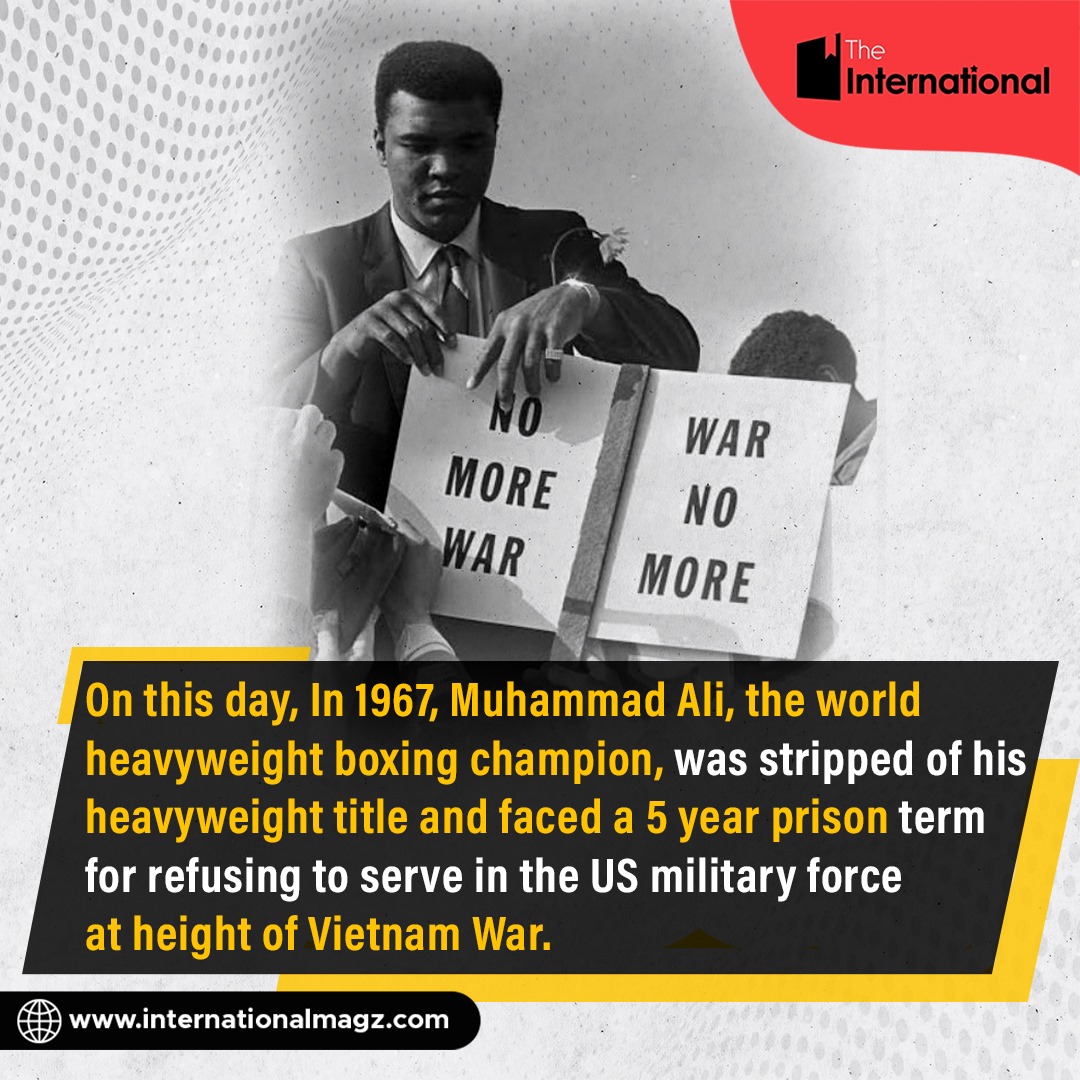 #OnThisDay in 1967, Muhammad Ali was stripped of his heavyweight title and faced a 5 year prison term for refusing to serve in the US military force at height of Vietnam War.
#muhammadali #vietnamwar #vietnamwarhistory