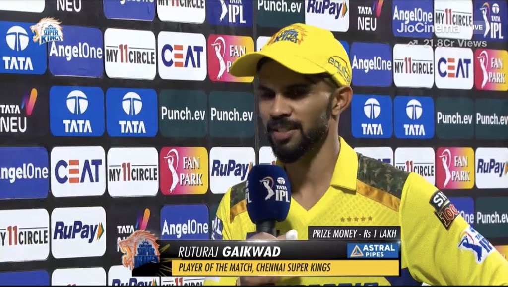 Player of the Match Ruturaj Gaikwad ☺️ #CSKvSRH #CSKvsSRH #SRHvCSK #SRHvsCSK #Dhoni #Jadeja #Ruturaj #Dube #Mitchell #Deshpande #Nattu #TATAIPL2024 #IPL #T20WorldCup