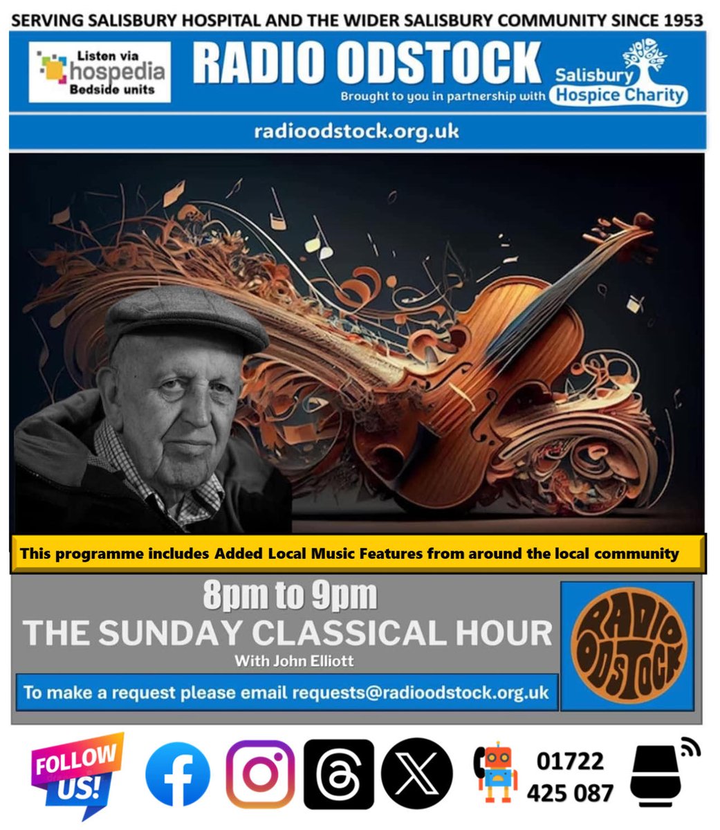 John Elliott is here at 8pm with his Classical Show which includes a Local Music Feature showcasing the fantastic talent we have in the Salisbury area.
Listen from 8pm at radioodstock.org.uk
#salisbury #classicalmusic #choralmusic