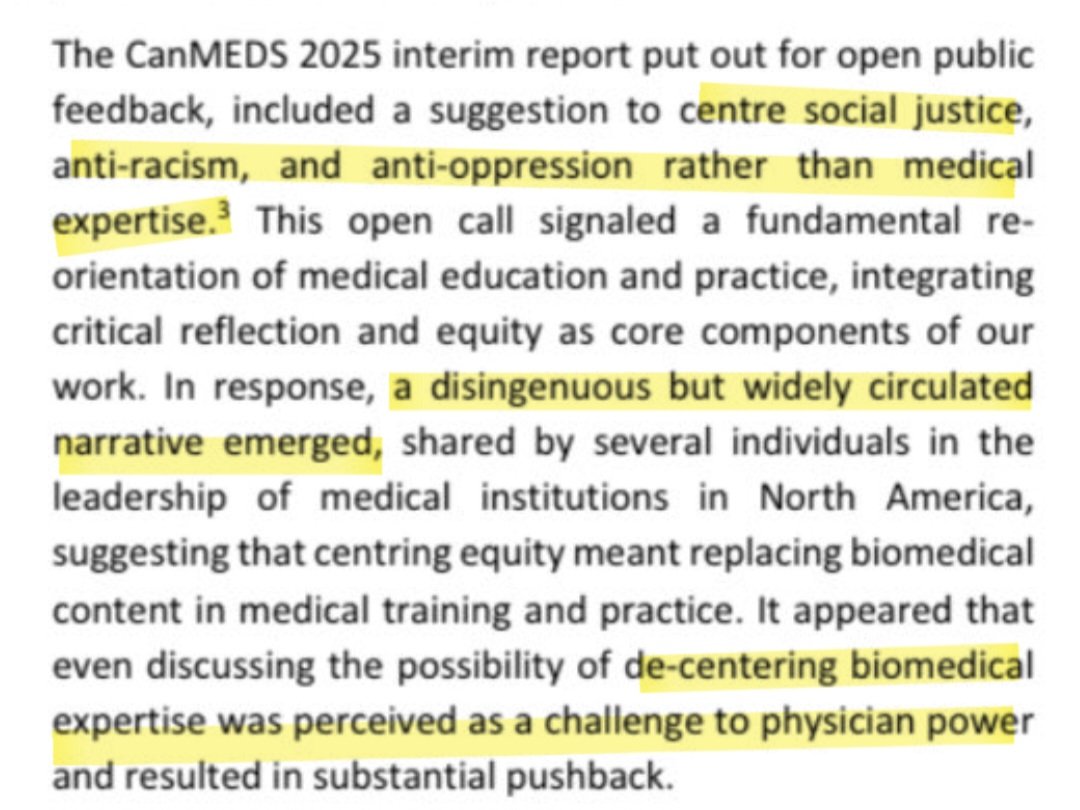 No. De-centering biomedical expertise is not a 'challenge to physician power', it's a challenge to physician purpose. Medical expertise must remain the center of medical education because it is the central purpose of being a medical professional. #Cdnpoli @Royal_College