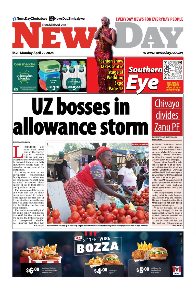 🔴🗞Your favourite Daily is here... 💵Get your e - copy Here: wa.me/263777758969?t… 🔗newsday.co.zw #EverydayNewsForEverydayPeople