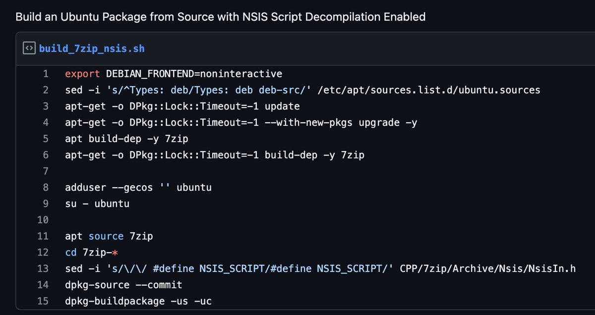 @c3rb3ru5d3d53c Fascinating stream. I am picking at NSIS / GuLoader right now. Here is a script to build a 7zip Ubuntu package with NSIS script decompiler enabled. The resulting .deb can be kept on file to install where needed. gist link in reply.
