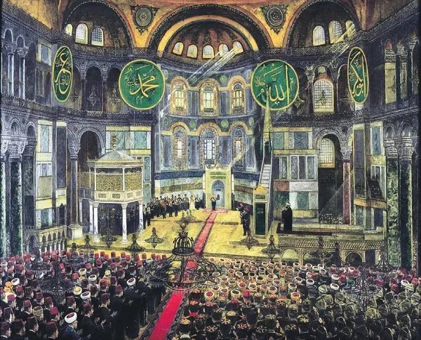 “Ayasofya’da ilk namaz, 571 yıl önce 29 Mayıs 1453’te şehrin fethedildiği gün Fatih Sultan Mehmed tarafından kılındı. Fatih’in Ayasofya’da şükür namazı kılması Hıristiyanlar arasında büyük bir acı olarak kaydedildi. Hıristiyan tarihçiler bu anı “büyük felaket” olarak görüp…