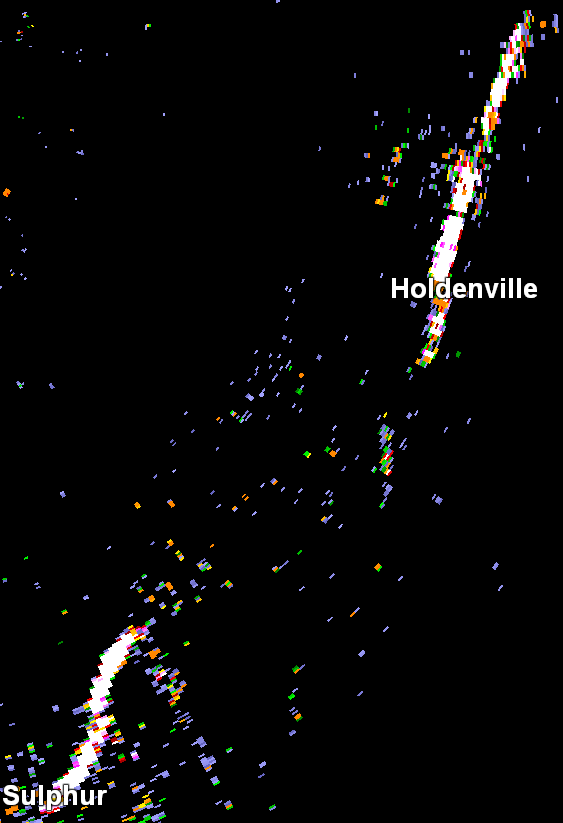 #Sulphur & #Holdenville #tornado debris signature (TDS) tracks from radar #okwx