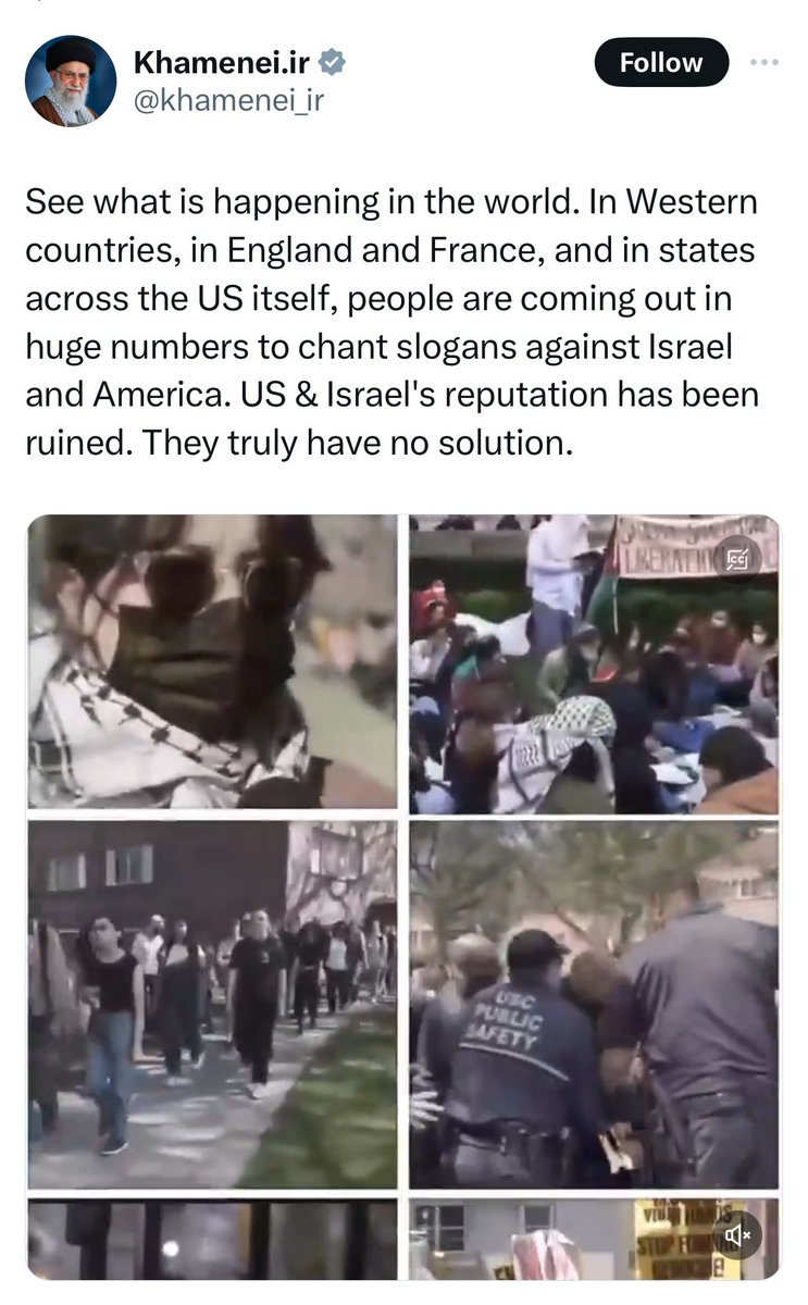 The leader of the most brutal, oppressive police state in the world—where police beat, rape, torture, and shoot out the eyes of protestors—tweets that people in west are waking up to Israel and America. He’s not wrong, is he? While the world remains asleep to the daily mass…