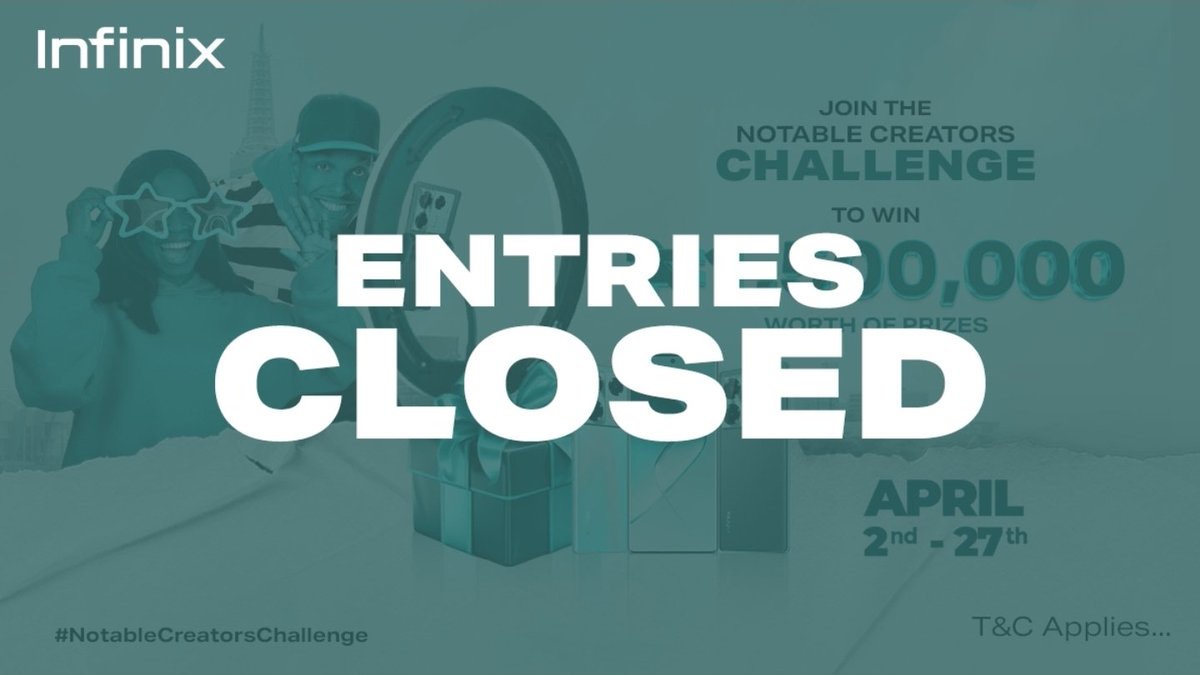 InfinixNigeria's tweet photo. The #NotableCreatorsChallenge submission window is now officially closed! Thanks to everyone who showcased their amazing creativity. Now, stay tuned to see whose creativity shines brightest! 💫 #TakeChargeWithNote40 https://t.co/vEUeJkL60k
