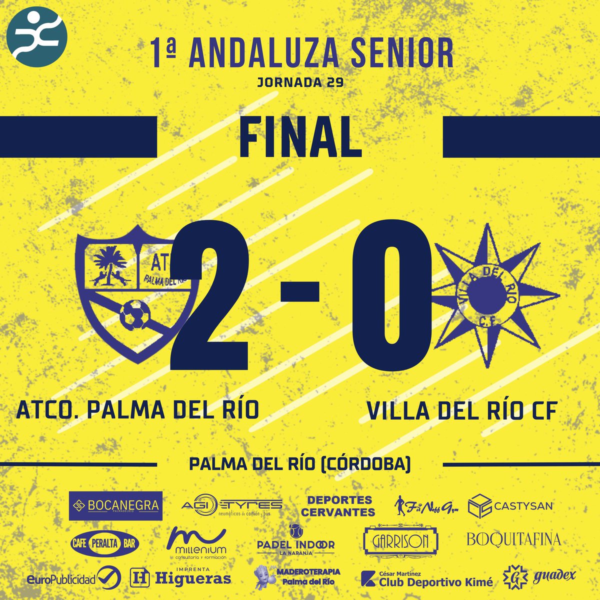 ⚽️💛💙 Fútbol | ¡Triunfo importantísimo del @AtcoPalmadelRio sénior!

✅ Los amarillos logran una victoria 🔝 frente a @VILLADELRIO_CF que los acerca al título de liga regular.

#palmadeporte