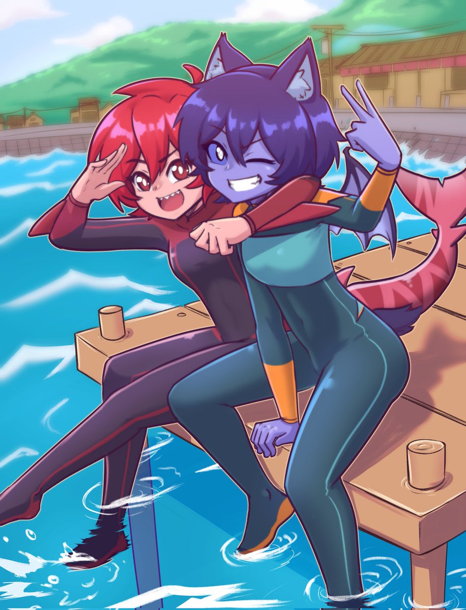 A picture with Gavera and Arya, going for swim.  🦇🦈

Commish for <a href="/Waifers/">Waifers</a>