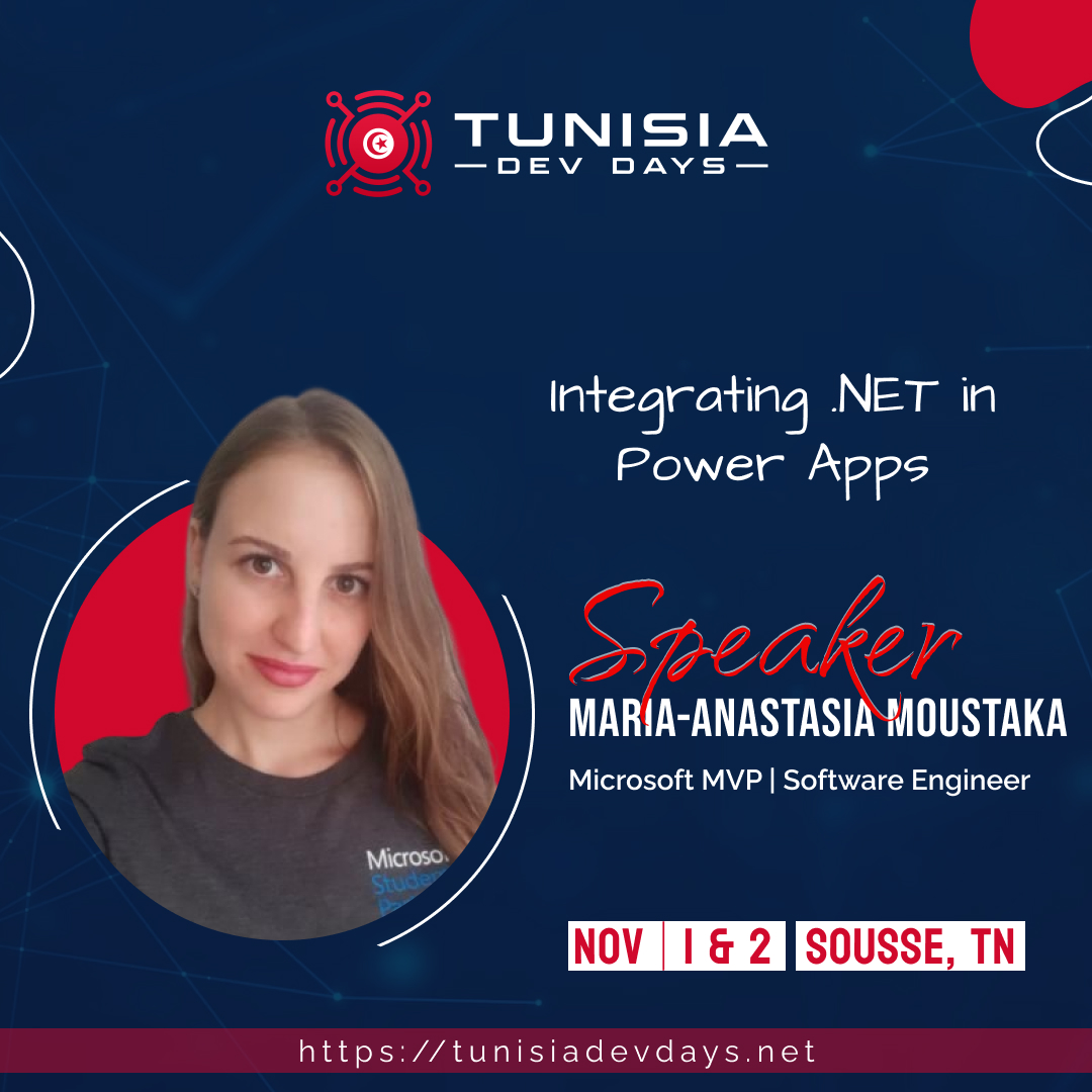 We are thrilled to announce @mariamou_7 as a speaker at Tunisia Dev Days 2024! Join her for an insightful session on 'Integrating .NET in Power Apps.' 🌐🔧 In her talk, Maria-Anastasia will delve into how .NET technology can enhance Microsoft's Power Apps, offering a dynamic…
