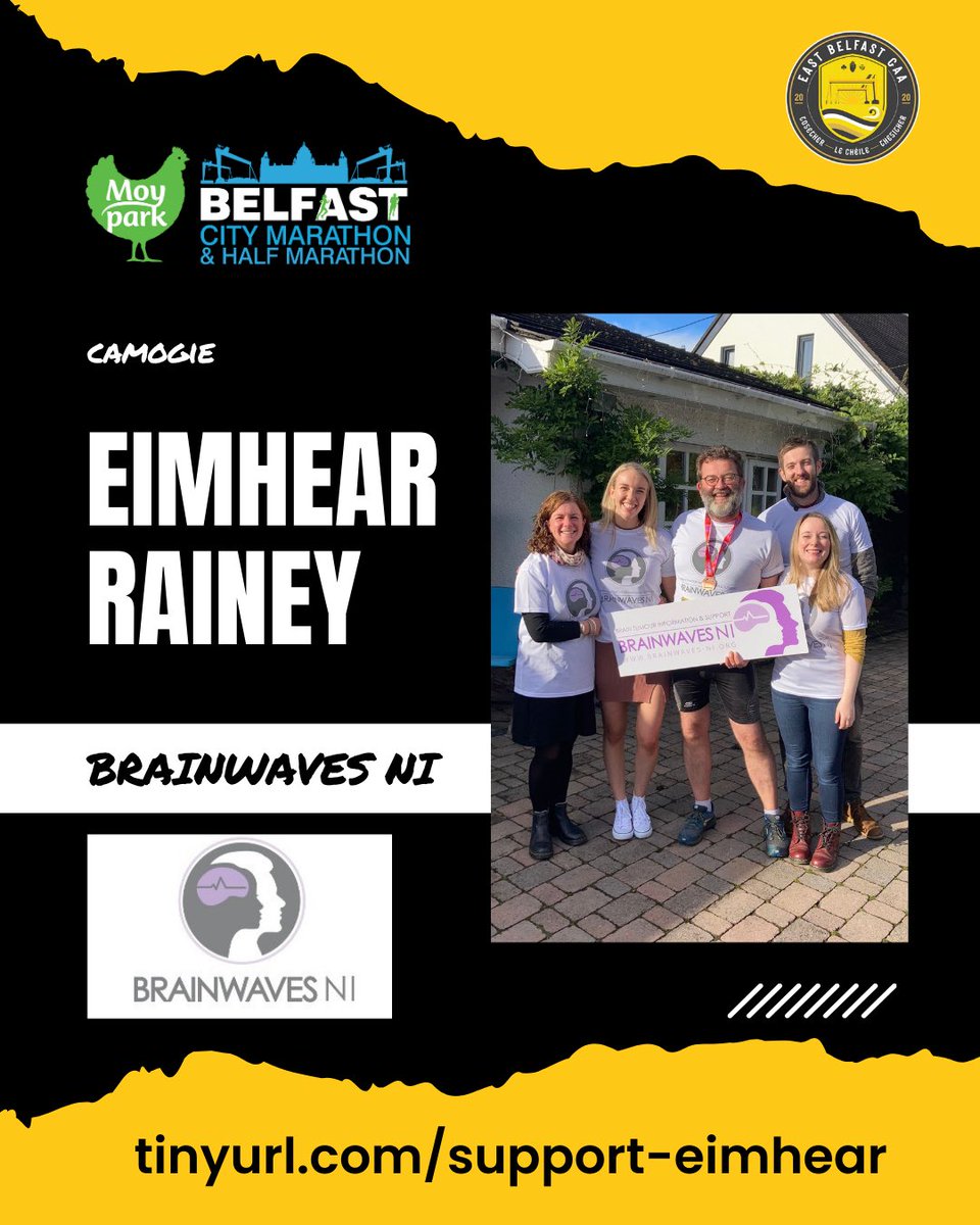 Join us in supporting Eimhear as she takes part in the @marathonbcm Belfast Marathon next Sunday in aid of @BrainwavesNi Together, we can make an impact. 🔗 tinyurl.com/support-eimhear 🏃🏼‍♀️🏅 #Together #LeChéile #Thegither #BelfastMarathon #MoyParkMiles #OthersLiveWhenYouGive