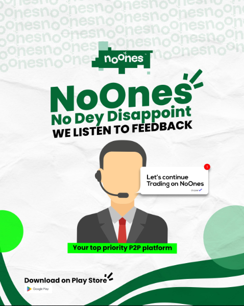 At #NoOnes, your voice and feedback matter!  If you have any questions, feel free to DM or contact NoOnes support. NoOnes is here and built for its citizens!

Noones.com|#P2PTrading #Bitcoin #FeedbackMatters