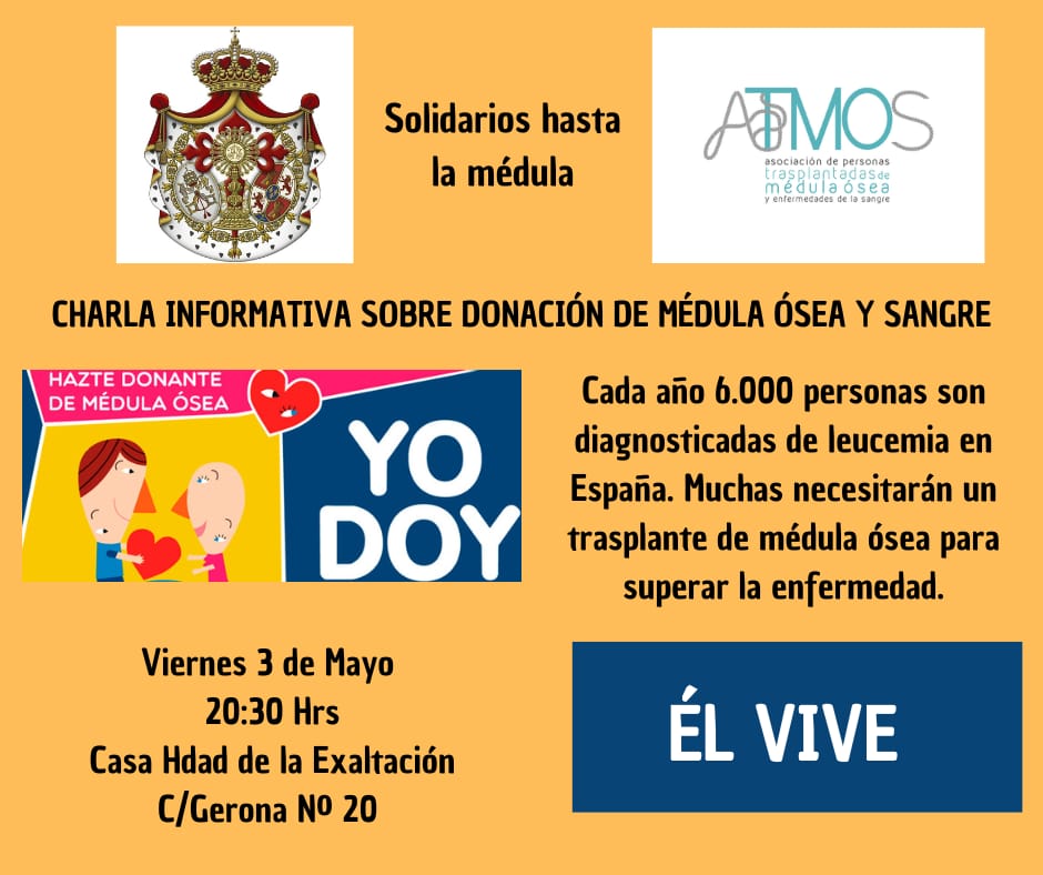 El próximo dia 3 estaremos dando una charla sobre como es el proceso de #DonacióndeMedula al @GruJoExaltacion, y la necesidad de #Donarsangre, Te esperamos!!! @donantessevilla @HdadSanGonzalo @jjppfernaba @HematoHUVR @hematovmacarena @Hdad_Pasion