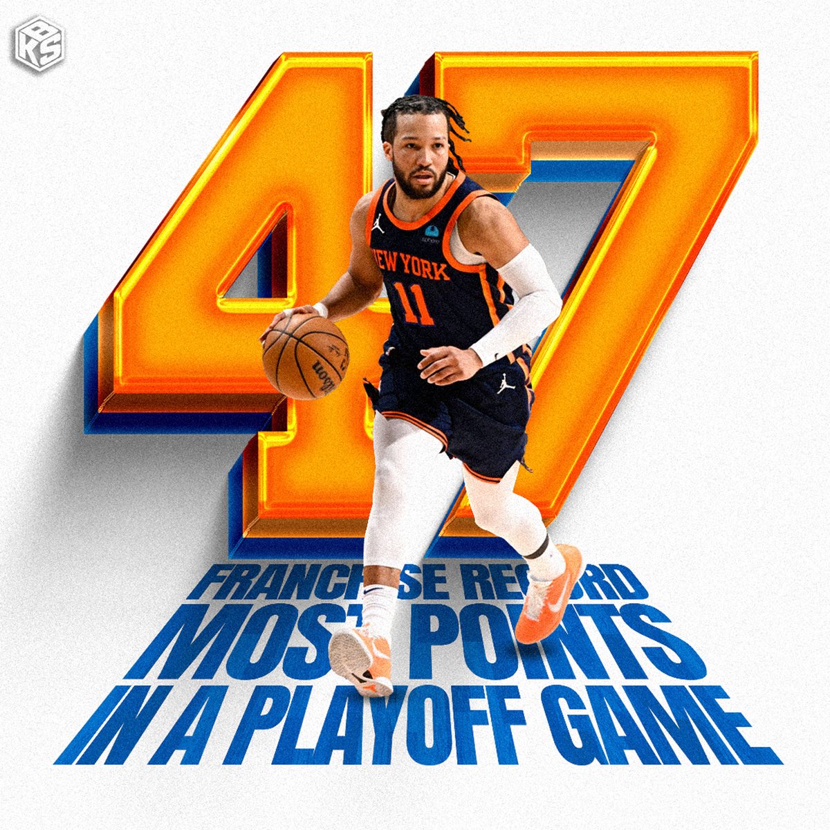 Jalen Brunson (47) broke the Knicks record for most points in a playoff game, previously held by Bernard King (46). #nba #knicks #newyorkknicks #newyorkforever #knicksnation #knicksbasketball #knickstape #knickerboxscores #nbaplayoffs #jalenbrunson