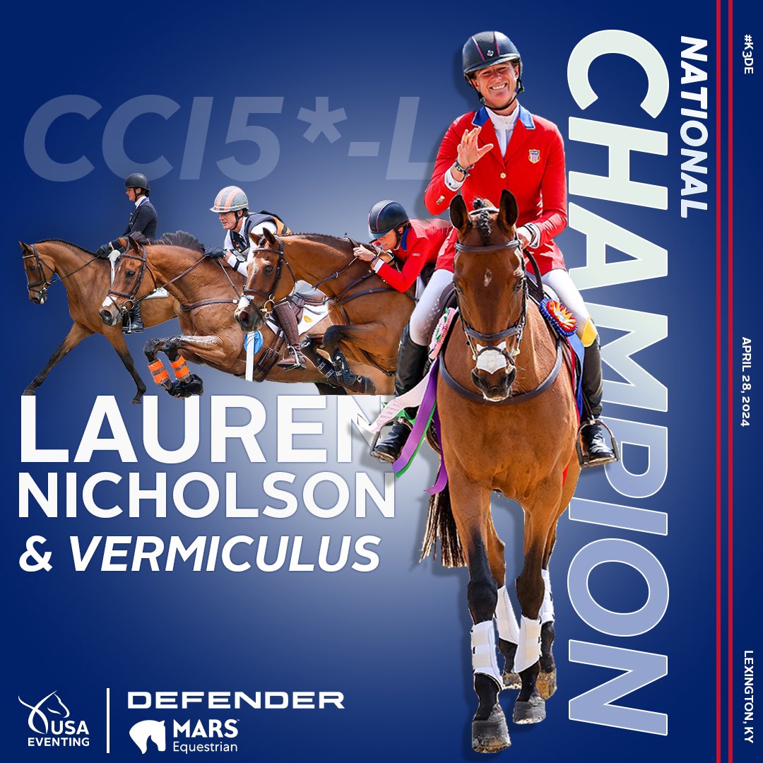 Introducing the winners of the 2024 Defender/USEF CCI5*-L Eventing National Championship presented by MARS Equestrian: Lauren Nicholson and Vermiculus. 🏆👏 @LandRoverUSA | @MarsGlobal