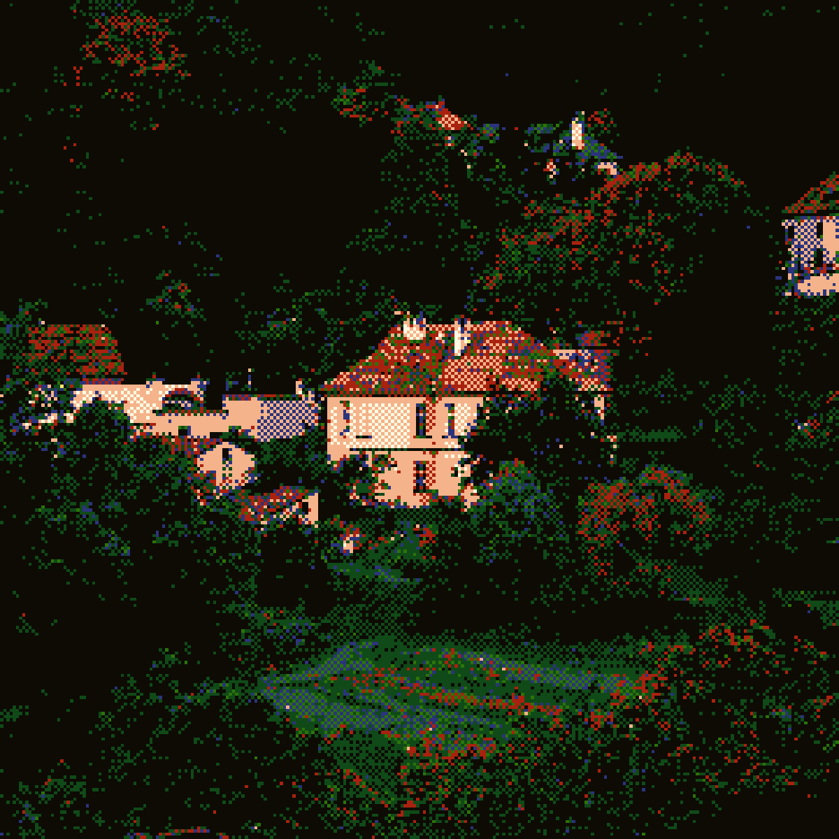 Hidden Villa

original photo by @jadenwhite0 
1200x1200 // 131kb
8 colors // Yliluoma 2x2
#pixelart #ドット絵