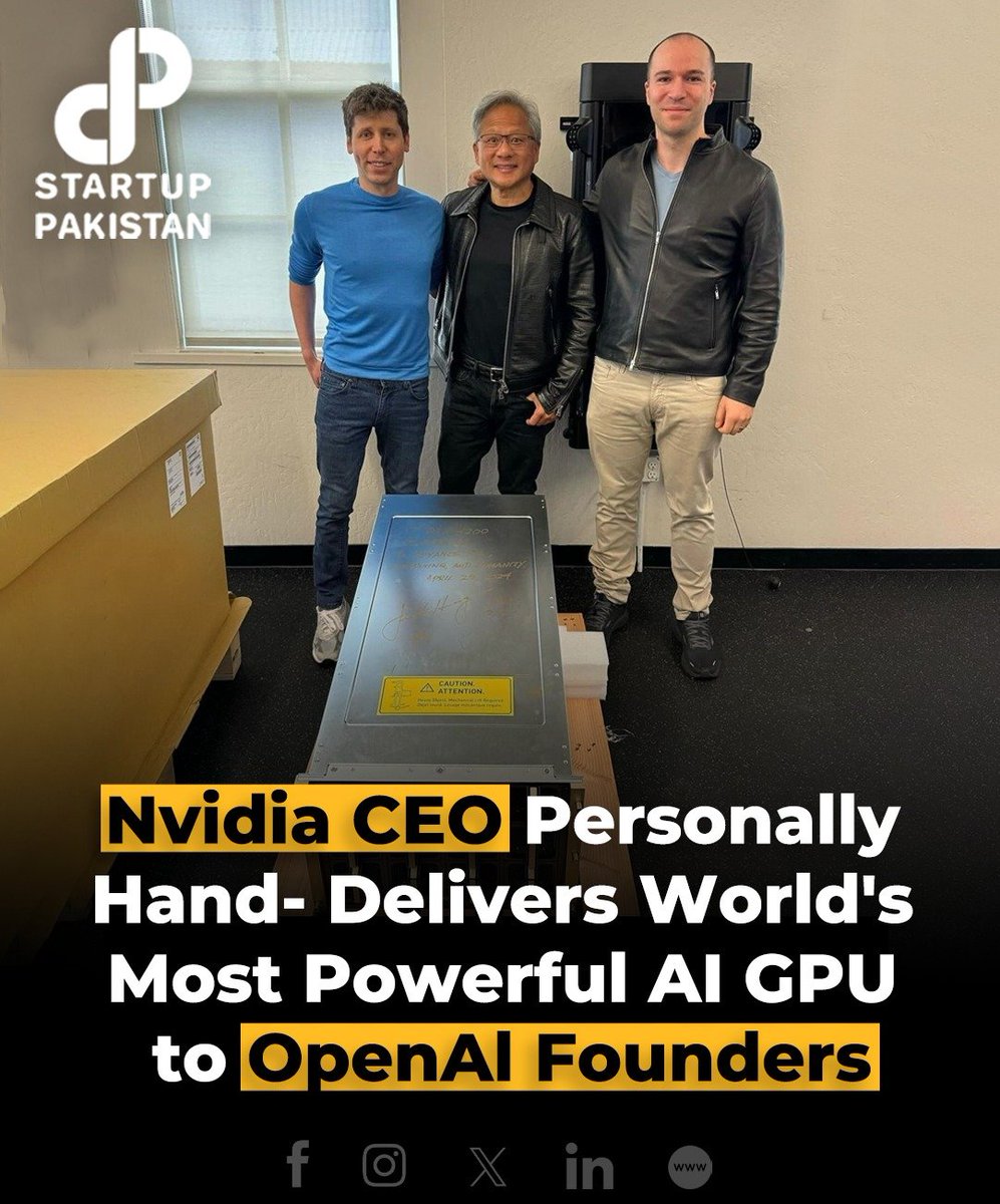 Nvidia's CEO Jensen Huang personally delivered the world's first DGX H200 server to OpenAI's CEO Sam Altman and co-founder Greg Brockman. #Nvidia #OpenAI #DGXH200 #AI #Supercomputing