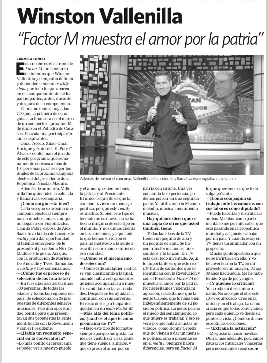 #RealityShowFactorM Hoy 7pm por <a href="/TvesSonrie/">TVES</a> Gracias <a href="/carmeLaLongo/">CarmeLa Longo</a> <a href="/UNoticias/">Últimas Noticias</a> 🇻🇪🎶🙏🏻🙏🏻🙏🏻
