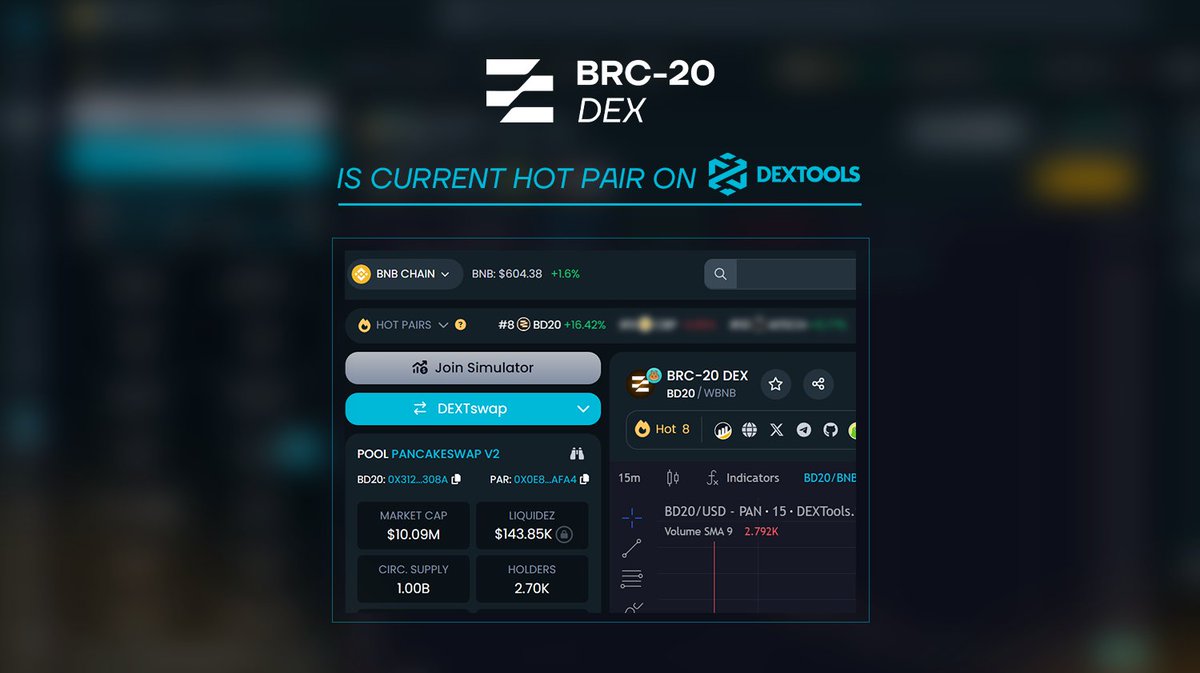 🚀 Exciting news! BRC-20 DEX is now trending among the top BSC pairs on @DexToolsApp! #BRC20 #BTC #Dextools