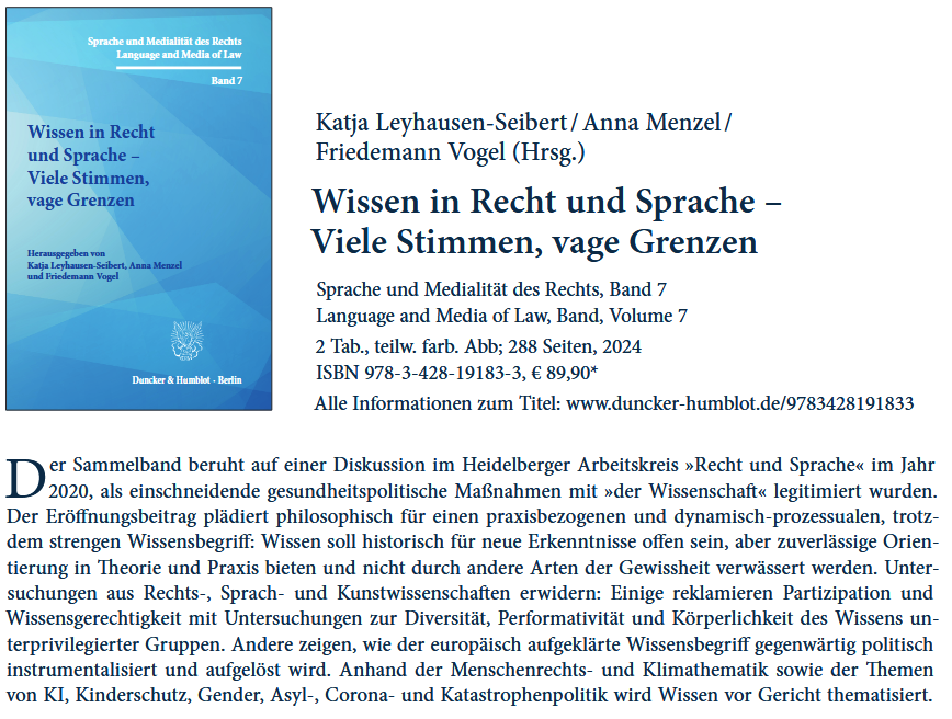 VogelFriedemann's tweet photo. Erscheint in Kürze. #SpracheUndRecht #LegalLinguistics #languageandlaw #Rechtslinguistik #Wissen #Argumentation
https://t.co/qHLgk07EtU https://t.co/tMs4YTeYK3