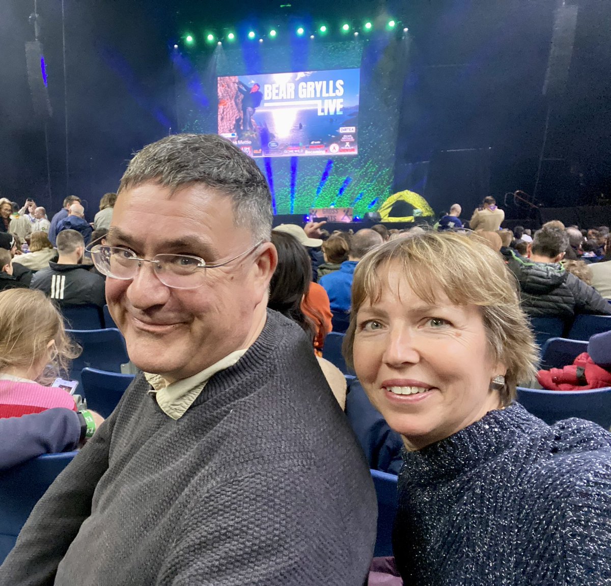 At @OVOArena with @DawnAdelaide waiting for Chief Scout @BearGrylls to start his show - There are a fair few @scouts in the audience!