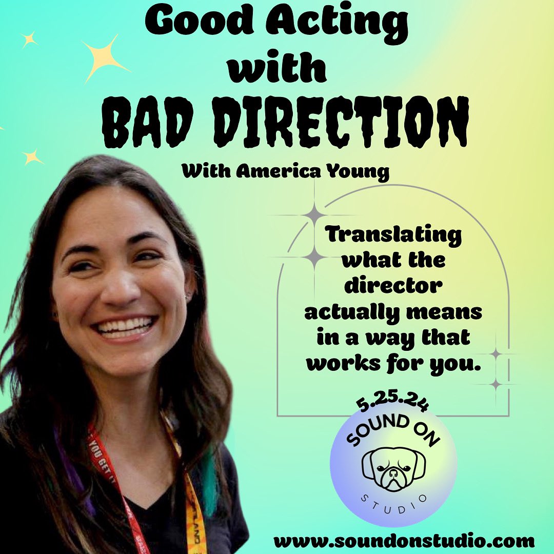 🚨Only a few seats left!🚨So you’re a great actor…but the direction is…confusing. What do you do?! Take the leap and have FUN with director and voice actor @america_young (Barbie, Gotham Knights, Monster High) in this 3 hour BAD DIRECTION workshop!soundonstudio.com! 🐶🎉