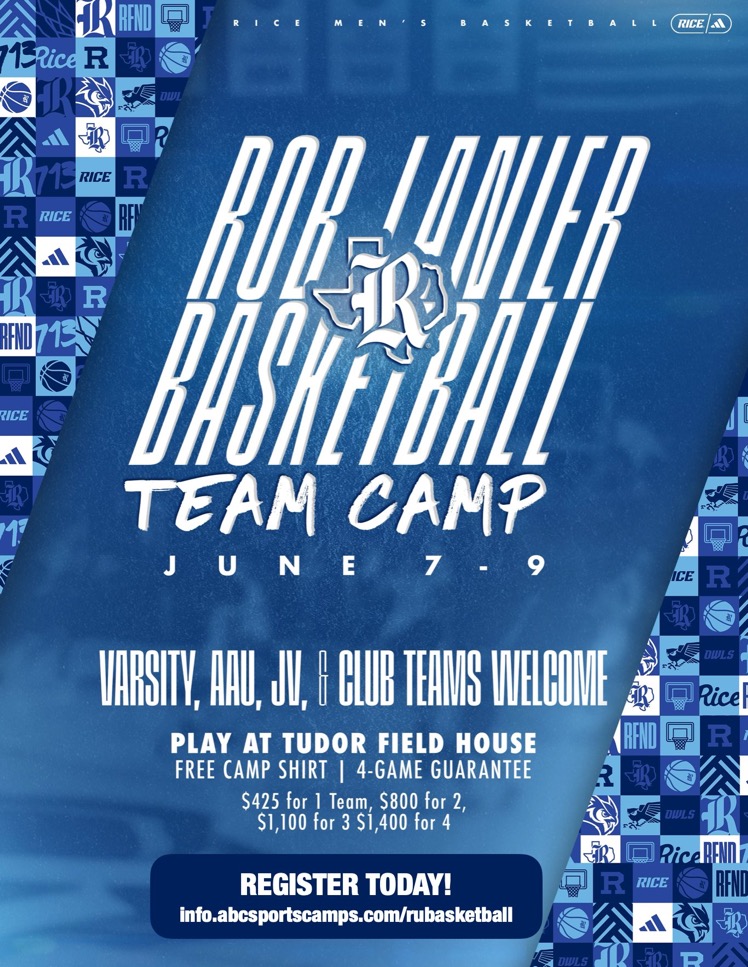 The Rob Lanier Basketball Team Camp is set for June 7-9! Register today before spots fill up! 📰» riceowls.co/MBBcamps #GoOwls👐