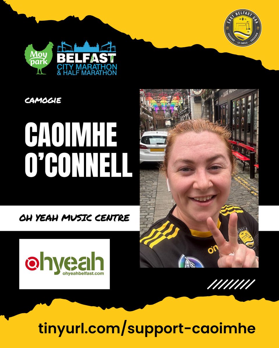 Join us in supporting Caoimhe as she takes part in the @marathonbcm Belfast Marathon next Sunday in aid of @OhYeahCentre Together, we can make an impact. 🔗 tinyurl.com/support-caoimhe 🏃‍♀️🏅 #Together #LeChéile #Thegither #BelfastMarathon #MoyParkMiles #OthersLiveWhenYouGive