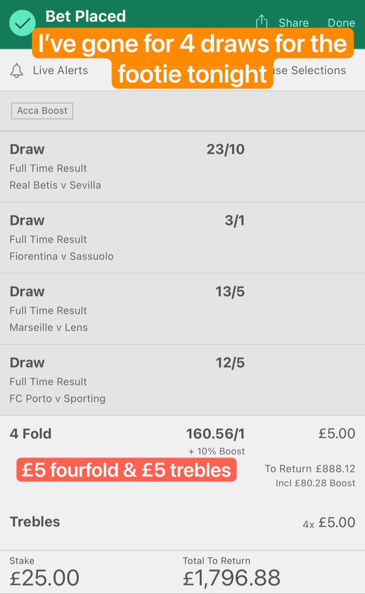 My Football Bets for tonight. 

4 draws #europeanfootball
#portovsporting
#PortuguesePrimeira
#LaLiga 
#serieA 
#Ligue1 
#primeiraliga 
#footballbets