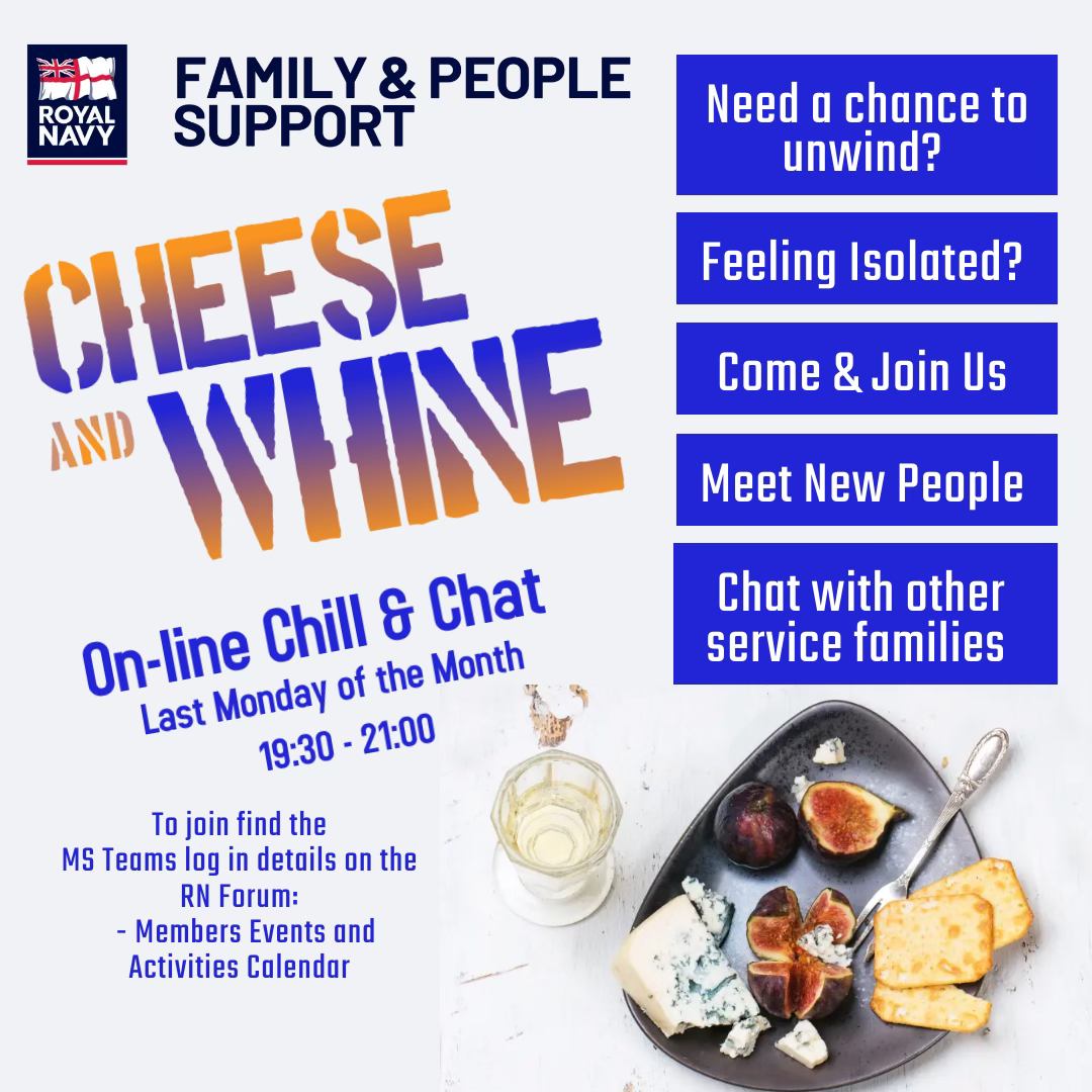 Come and join us tomorrow 29th April for our first online “Cheese and Whine” get together. The first themed session will be about helpful 'Deployment Hacks” Head to the RN Forum for more details and how to get involved⬇️ forum.royalnavy.mod.uk/events/things-…