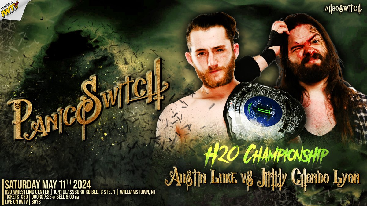 It's Official! Last night at #H2OUninvited the lights went off & Chondo had the title! Want it back come & get it! H2O Title Austin Luke (c) vs Jimmy Lyon 'PANIC SWITCH' Sat, May 11th LIVE on IWTV 8pm All Tix: $30 Limited FR TIX left DM/Email: tremont2k11@gmail.com