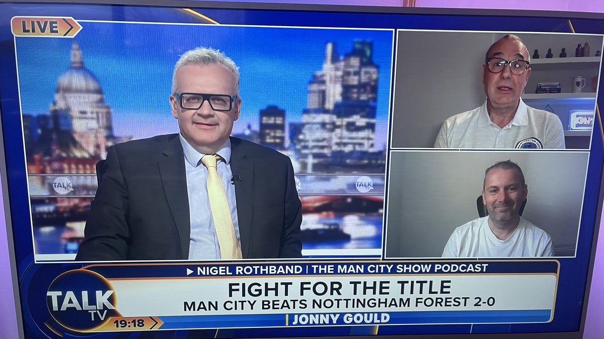 Always enjoy joining @jonnygould on @TalkTV. Tonight was no exception discussing #NFOMCI with @NFFC blogger @desoldham #MCFC #ManCity @ManCity @citypodcast