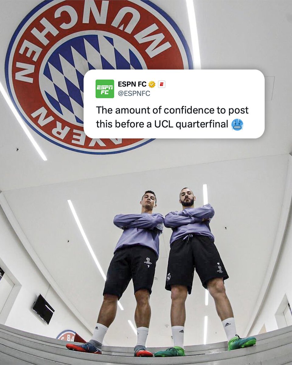 When Ronaldo and Benzema took this picture before beating Bayern Munich 6-3 on aggregate in the UCL quarterfinals 🥶

Ronaldo scored five goals across both legs 😮‍💨