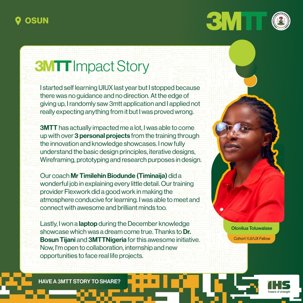 I was struggling with self-learning UIUX until I stumbled upon the @3MTTNigeria application. This program has been a game-changer for me, providing the guidance and structure I needed. Through the training, I've gained a solid understanding of design principles