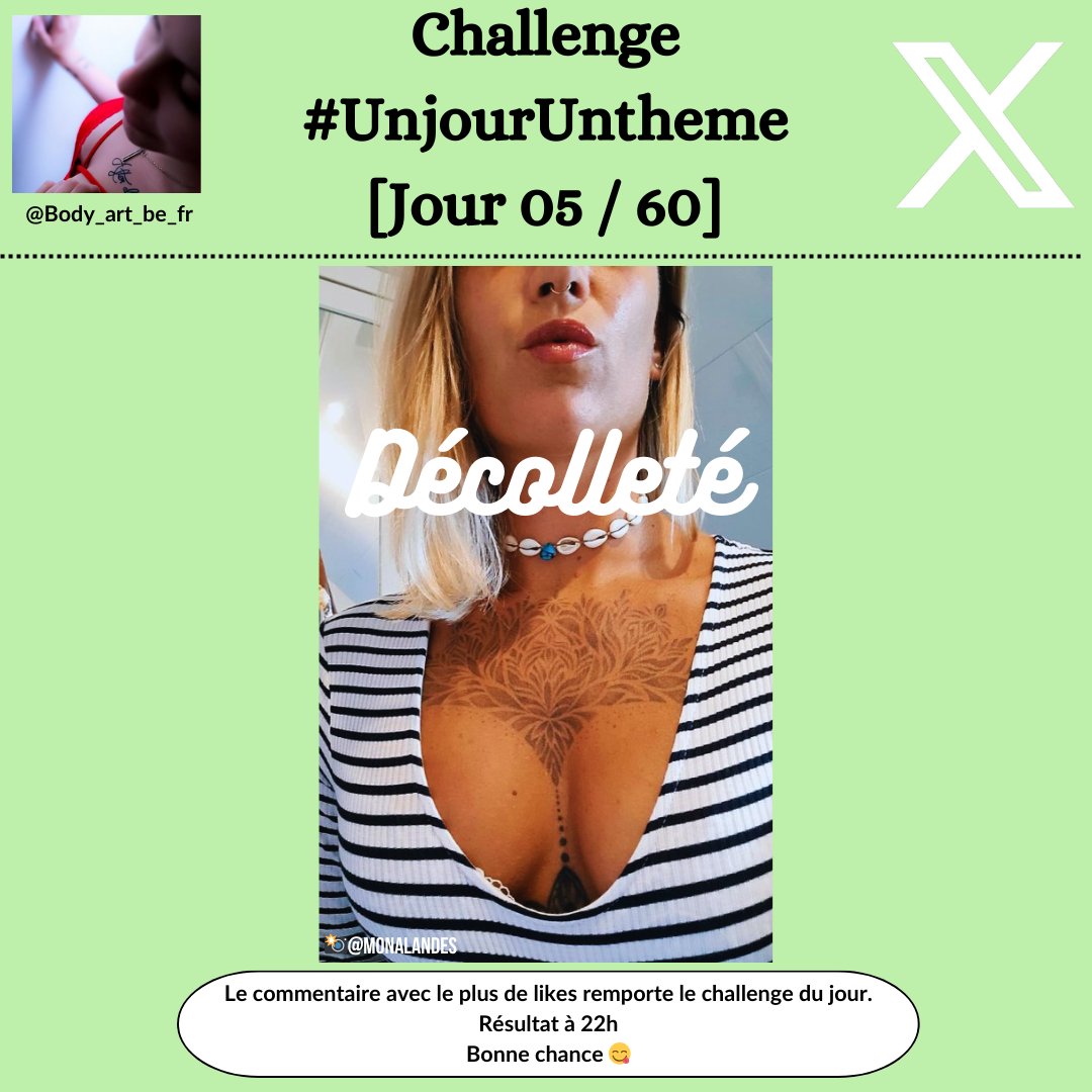 Body_Art_be_fr's tweet photo. Challenge #UnjourUntheme 

[Jour 05 / 60]

Qui aime attirer les regards avec un décolleté ? 
#BonLundi

📸@monalandes https://t.co/6eXhyeHq1T
