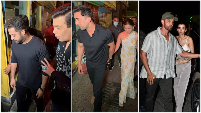 Jr NTR (@tarak9999), who is shooting for his upcoming film in Mumbai, was seen dining with Bollywood celebrities. Popular couples #RanbirKapoor-#AliaBhatt and @iHrithik-#SabaAzad and #KaranJohar joined him for dinner at a Mumbai restaurant. via @Showbiz_IT -