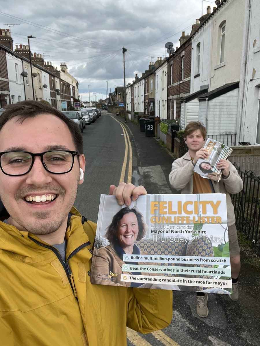 Finished off the day delivering for Felicity Cunliffe-Lister, our fantastic York & North Yorkshire mayoral candidate. It seems we’re the only party running a proper campaign here in Harrogate & Knaresborough. Lots of support from former Conservatives & Labour voters alike 🔶