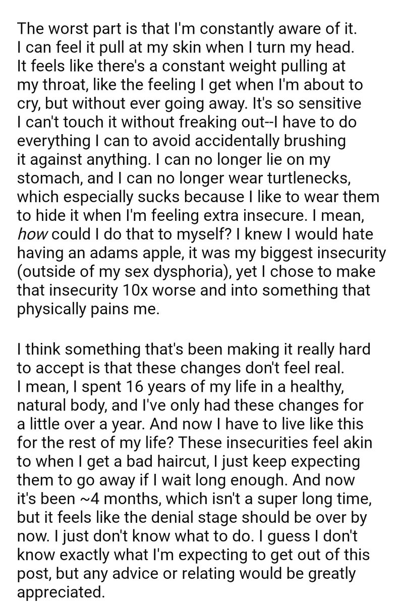 Another heartbreaking story of trans regret. We shouldn't be prescribing teenagers cross-sex hormones. Shame on the doctors who gave this girl testosterone.