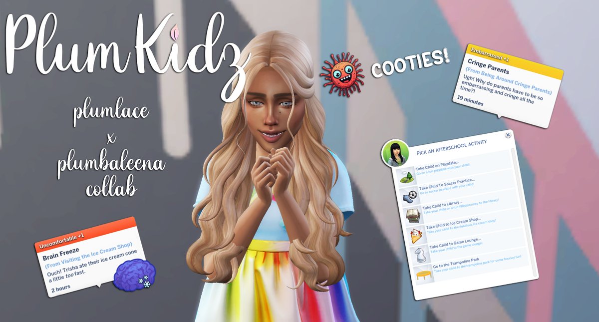 Just a reminder about PlumKidz

✨EA until May 14th
✨Adds interactions for children
✨New buffs for children
✨Adds new rabbit hole after school activities

Grab now on plumlace.com
#TS4 #TheSims4 #ts4mods