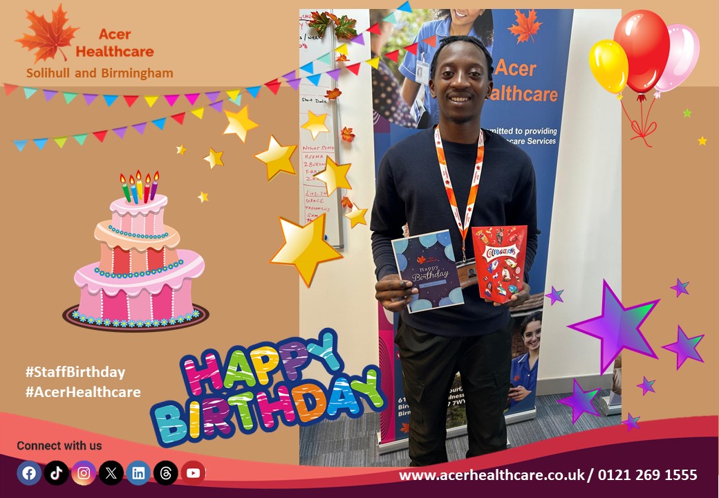 Happy Birthday to our Care Assistant, Kelvin!
Have a fantastic day!   #happybirthday #staffbirthday
#AcerHealthcare #care #liveincare #HomeCare #birminghamuk #Solihull