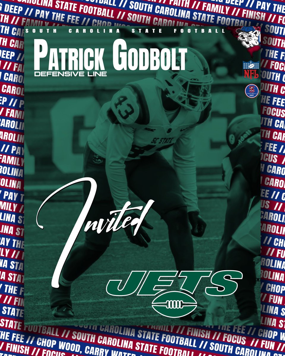 #GoDogs

Big Shout Out to <a href="/___34los/">Jeblonski Green Jr</a> JEBLONSKI GREEN and <a href="/patrick_godbolt/">PG</a> PATRICK GODBOLT for being INVITED to the <a href="/Colts/">Indianapolis Colts</a> and <a href="/nyjets/">New York Jets</a> Rookie Mini Camp‼️
We’re proud of you‼️

<a href="/SCStateAthletic/">SC State Athletics</a> <a href="/SCSTATE1896/">SC State University</a> <a href="/MEACSports/">Mid-Eastern Athletic Conference</a> 
#PayTheFEE
#DigDEEP
#FearTheBITE
🔴🔵🐶🏈