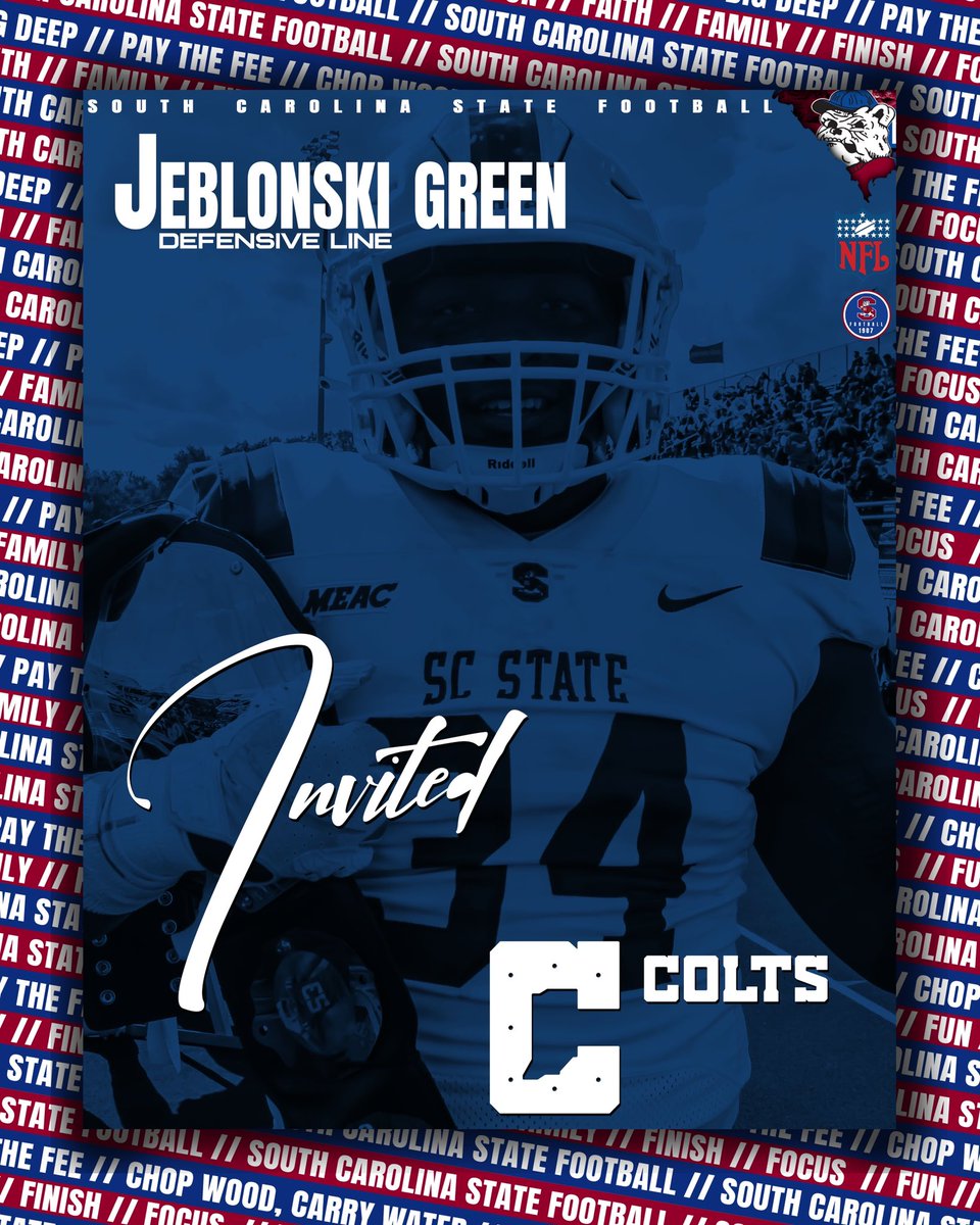 SCState_Fb's tweet image. #GoDogs

Big Shout Out to @___34los JEBLONSKI GREEN and @patrick_godbolt PATRICK GODBOLT for being INVITED to the @Colts and @nyjets Rookie Mini Camp‼️
We’re proud of you‼️

@SCStateAthletic @SCSTATE1896 @MEACSports 
#PayTheFEE
#DigDEEP
#FearTheBITE
🔴🔵🐶🏈