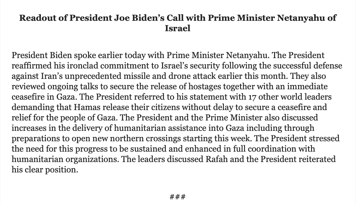 Biden spoke with Netanyahu on Sunday on multiple issues including ongoing hostage talks and Rafah, according to the White House: