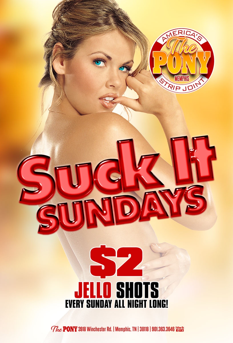 Suck down some $2 JELLO SHOTS with us tonight!😈 

.
.
#suckit #suckitsunday #jelloshots #fun #jello #yum #fun #sinner #thingstodo #ponyclubs #memphis #ponymemphis #stripclub #stripjoint #bestofmemphis #ponynation