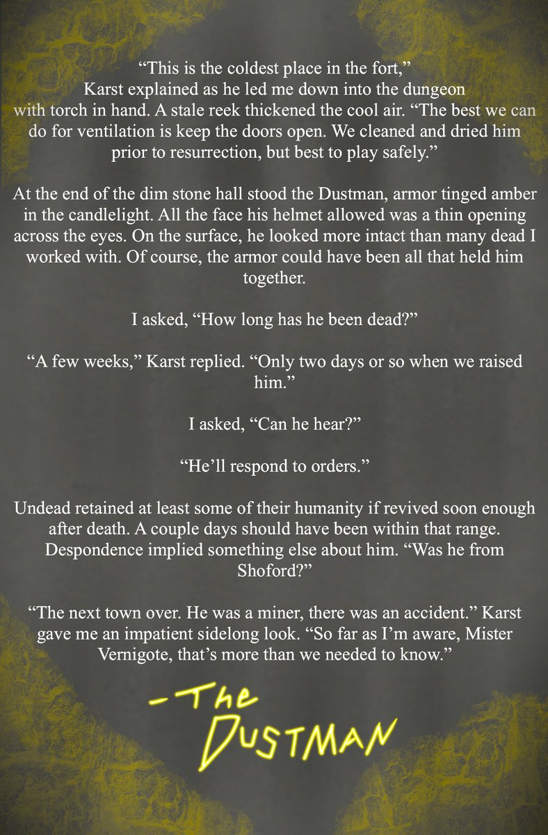 RalphRorRites's tweet photo. My new story THE DUSTMAN is up in my k0~f1 shop!  
An aging necromancer-for-hire finds his skills and resolve tested when the undead soldier he's tasked with controlling refuses to let go of his old life
Here's some snippets, link below!
#WritingCommunity #AmWriting #IndieAuthor https://t.co/ih5TxcInhZ