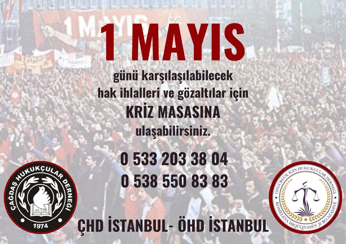 🔴İşçi sınıfının birlik, mücadele ve dayanışma günü olan 1 Mayıs günü İstanbul’da yaşanabilecek hak ihlallerini bu telefon numaralarına bildirebilirsiniz. ⬇️⬇️⬇️ #1Mayıs