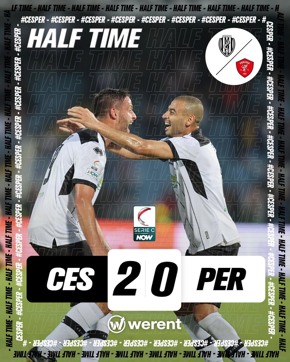 #HALFTIME ‼️ Partita giocata agevolmente dal Cesena: a trovare il gol è #Prestia (1º gol in campionato) e #Corazza su rigore 💪🏼 Forza Ragazzi, continuiamo così, non molliamo #DAIBURDEL Offerto da Werent #CesPer 2-0