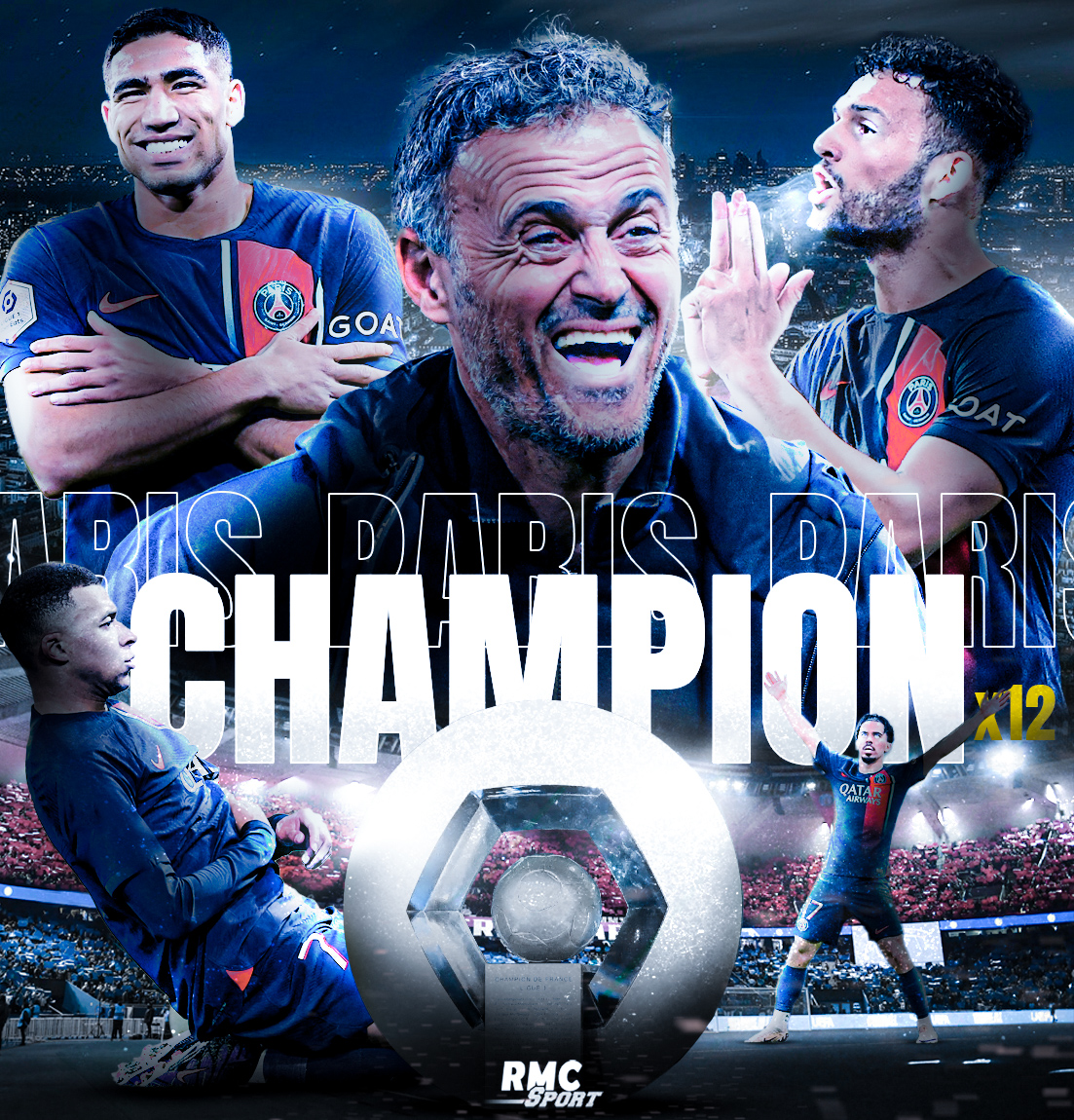 RMCsport's tweet photo. 🚨 🇫🇷 LE PARIS SAINT-GERMAIN DEVIENT OFFICIELLEMENT, ET POUR LA 12EME FOIS, CHAMPION DE FRANCE ! https://t.co/UzY7jMA8tt