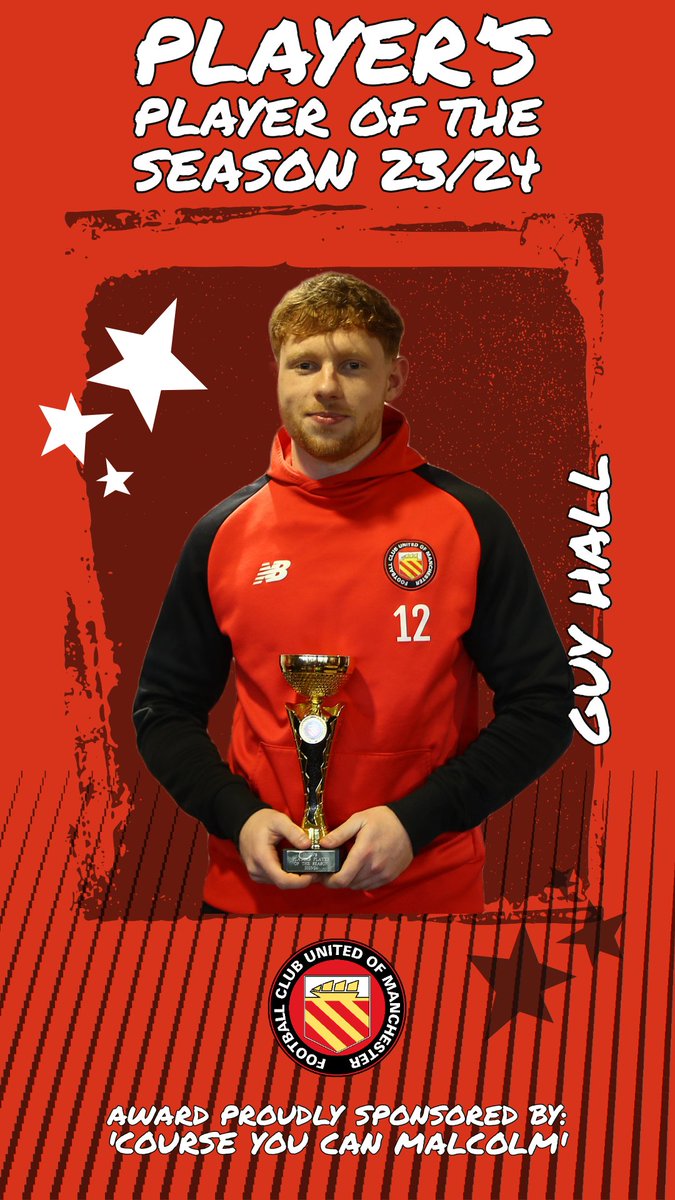 <a href="/GuyHall3/">Guy Hall</a> <a href="/FCUnitedWomen/">FC United of Manchester Women</a> <a href="/sphdnld/">Sophie D</a> <a href="/FCUnitedAcademy/">FC United Academy and Youth Teams</a> <a href="/onlineparking/">Parkspace by Chauntry</a> <a href="/DecMcLoughlin99/">Declan McLoughlin</a> <a href="/EmilyWa36625981/">Emily Walton</a> <a href="/Charlie_Oliver5/">Charlie Oliver</a> <a href="/JennieC08/">Jennie Swarbrick</a> <a href="/weareffb_/">Fusion for Business</a> <a href="/Cjones19933/">Curtis Jones</a> <a href="/fcumradio/">FC Radio</a> <a href="/Fulwoodams/">Fulwood Amateurs FC</a> The Player's Player of the Season 23/24, and to be recognised by your peers who see you three times a week playing and training, is possibly the ultimate accolade, goes to someone who's going to need a bigger shelf, yes it's <a href="/GuyHall3/">Guy Hall</a> 

Congratulations Guy 👏👏